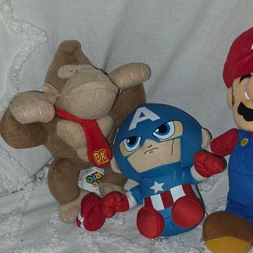 Super Mario, Donkey Kong & Marvel Captain America Plush Toys (3) kidcore retro